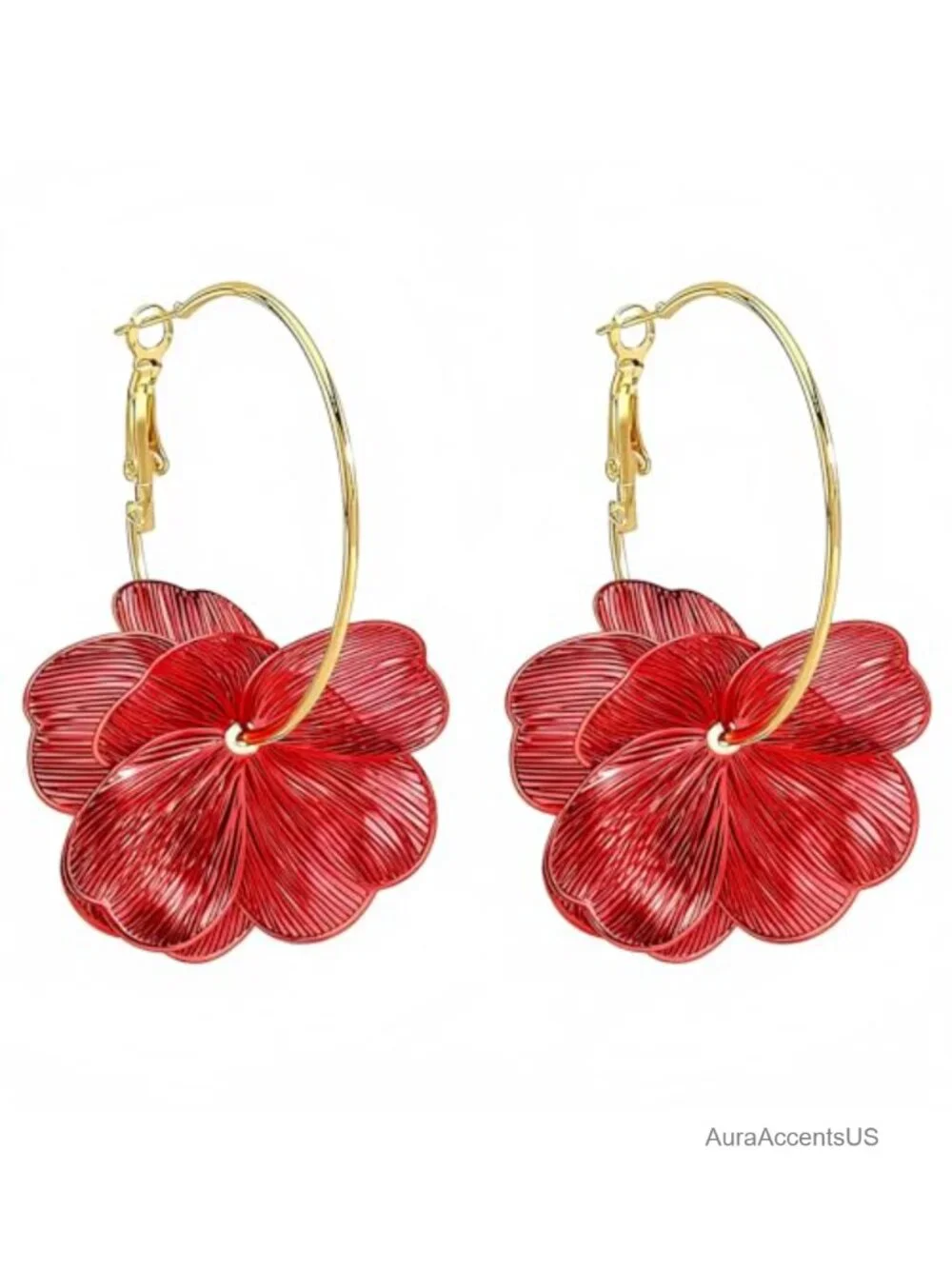14K Gold Plated Flower Dangle Earrings Hypoallergenic Waterproof Copper